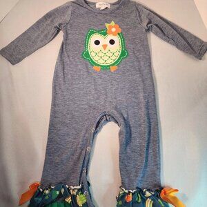 Marie Nicole Grey Owl Ruffle Romper Size 18-24 months